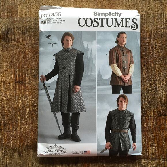 Simplicity Sewing Pattern R11858 Mens Jacket Coat Vest GOT Costume 46-52 UNCUT - Picture 1 of 3